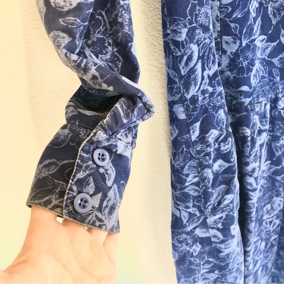 Laura Ashley Blue Corduroy Floral Button Dress, 14 - Picture 11 of 13